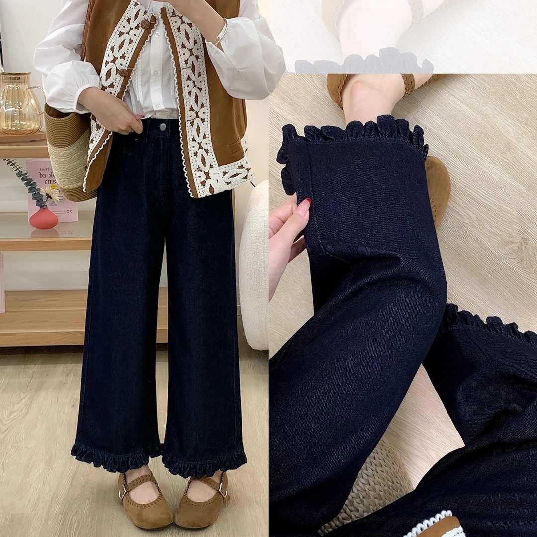 直筒牛仔裤女大码秋季新款大码胖妹妹mm宽松显瘦梨形身材阔腿裤子