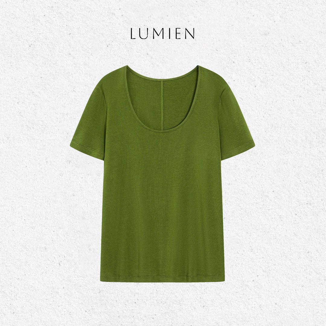 【LUMIEN】夏季新款天丝羊毛混纺柔软垂坠感U领短袖T恤女LX5ATT003