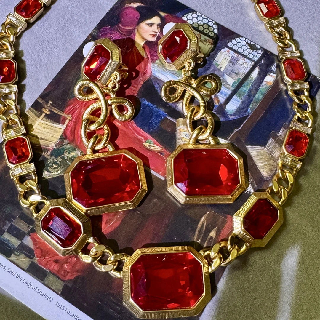 铜合金项链 「红霄如懿」超美！复古红项链如意结过年红宫廷风长耳环