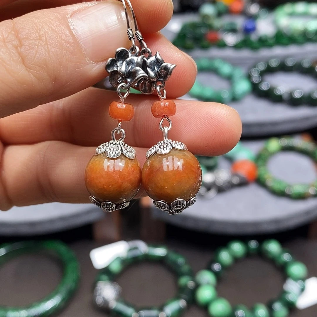 银S925镶嵌翡翠耳饰