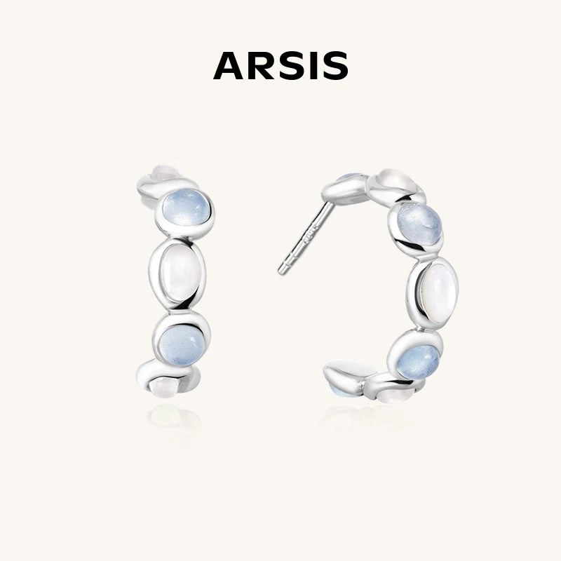 925银耳饰 ARSIS流光系列波光月影耳钉纯银法式轻奢时尚饰品