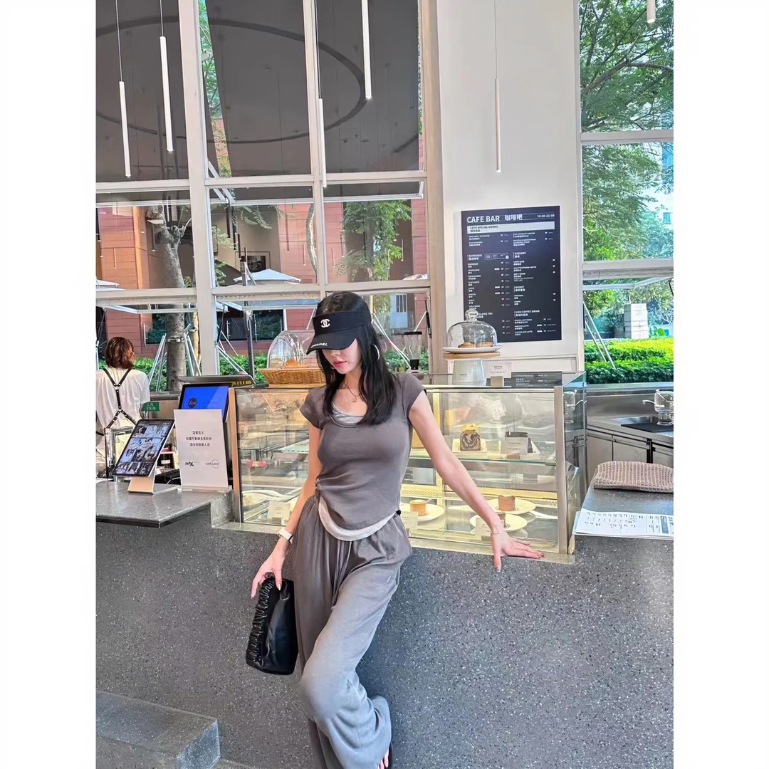 lele 夏季假两件短袖上衣+休闲舒适阔腿裤套装 LE2305019TZ