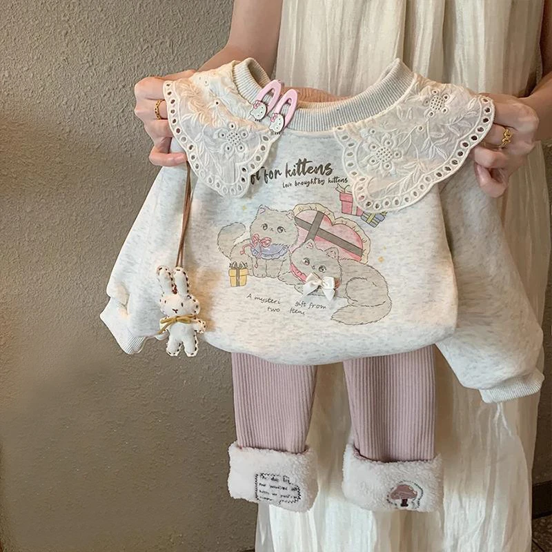 女童卫衣秋装2025新款洋气女宝宝加绒加厚上衣冬装儿童卡通打底衫