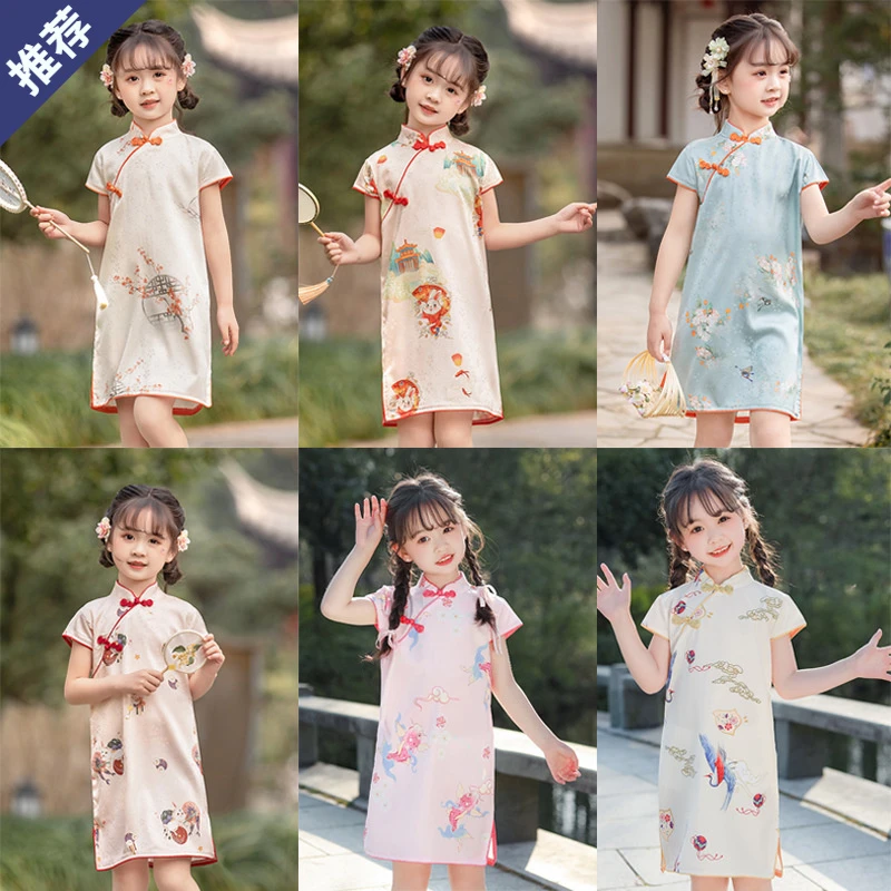 女童复古旗袍夏季薄款连衣裙民国风小女孩裙子6-12岁15公主裙夏天