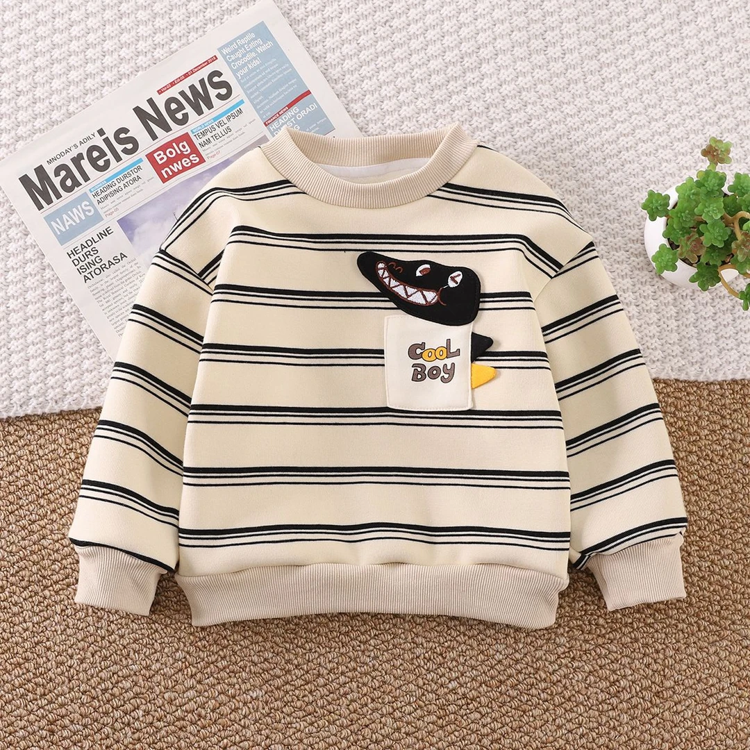 秋冬新品秋新品男童季加绒卫衣小童打底衫婴卡通宝宝条纹秋装衣服