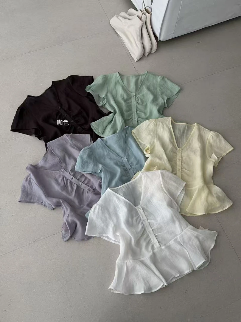 恩熙·新款韩系褶皱裙摆小衫5A3117