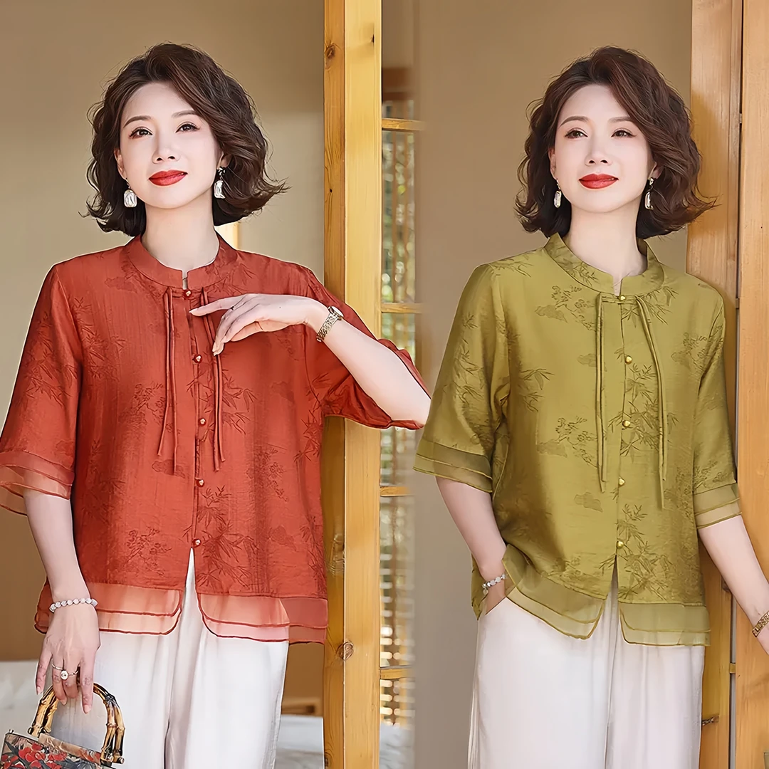 母亲节新款妈妈装洋气新中式减龄遮肚显瘦大码气质休闲中老年套装