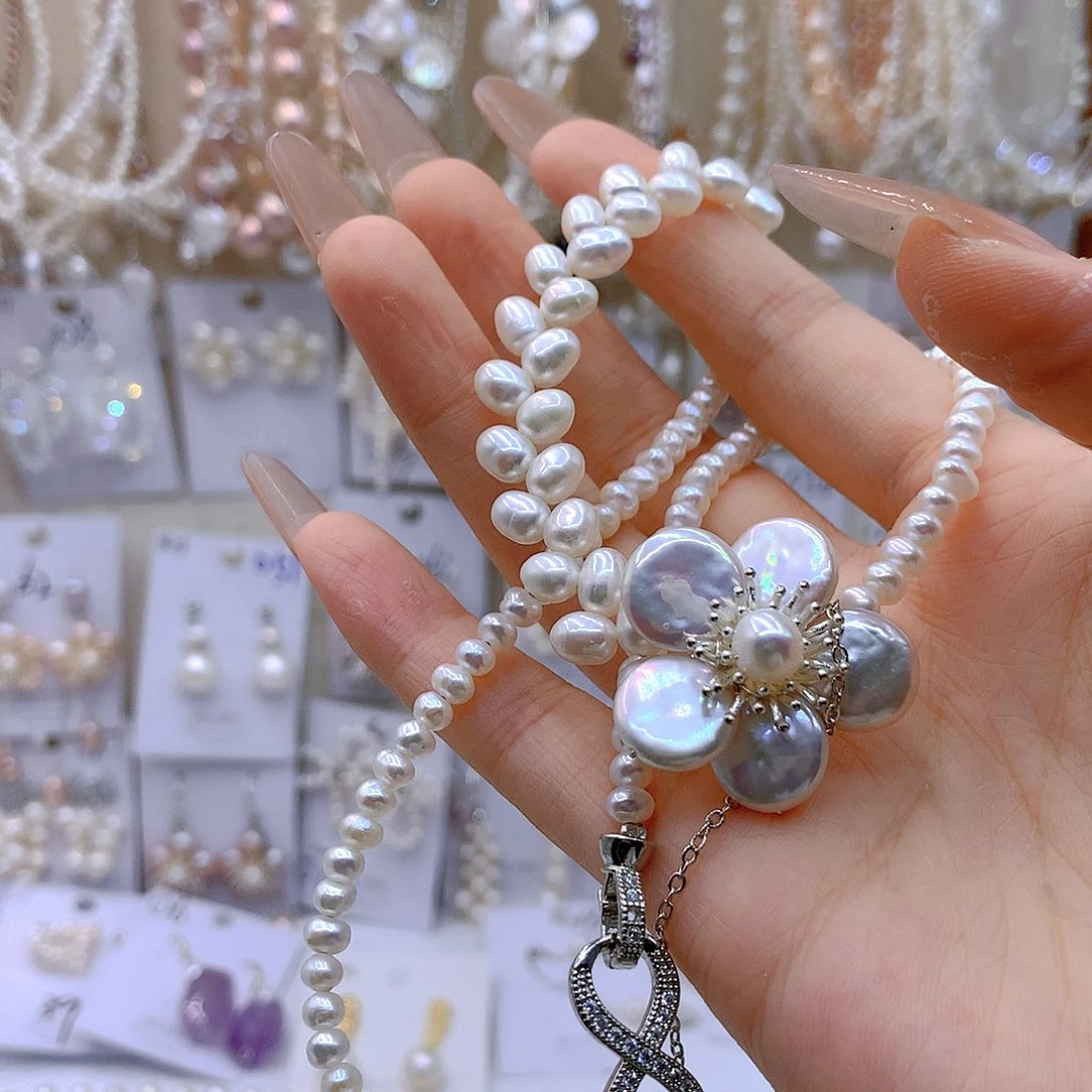 银S925镶嵌淡水珍珠发饰采****娘