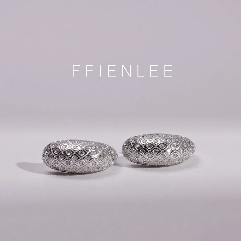 925银莫桑石耳饰 <戈壁>闪亮菱格纹卡扣式银耳环