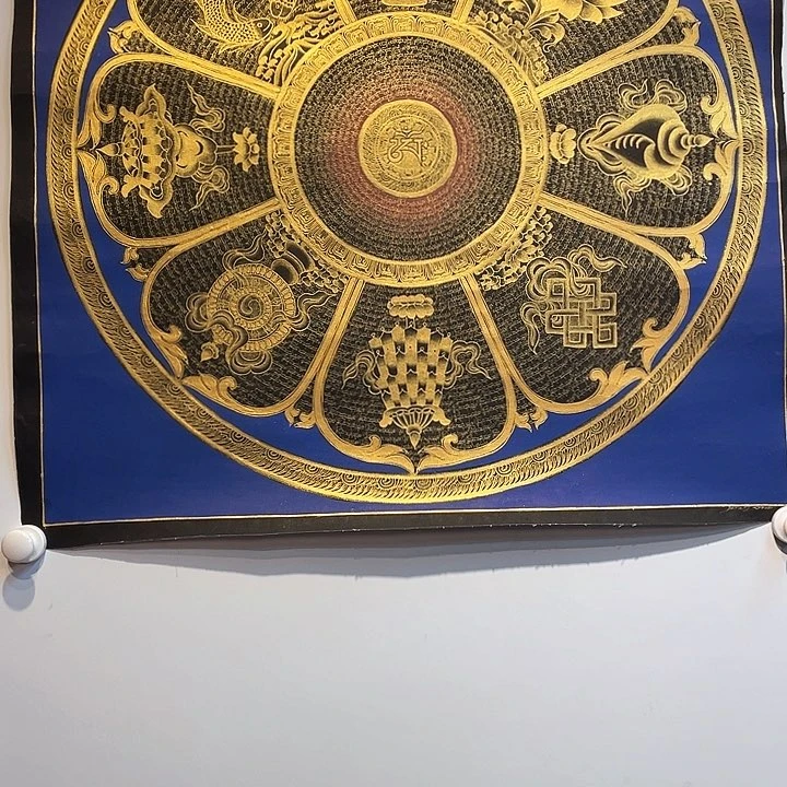 装裱画70×70纯手绘八宝六字真言