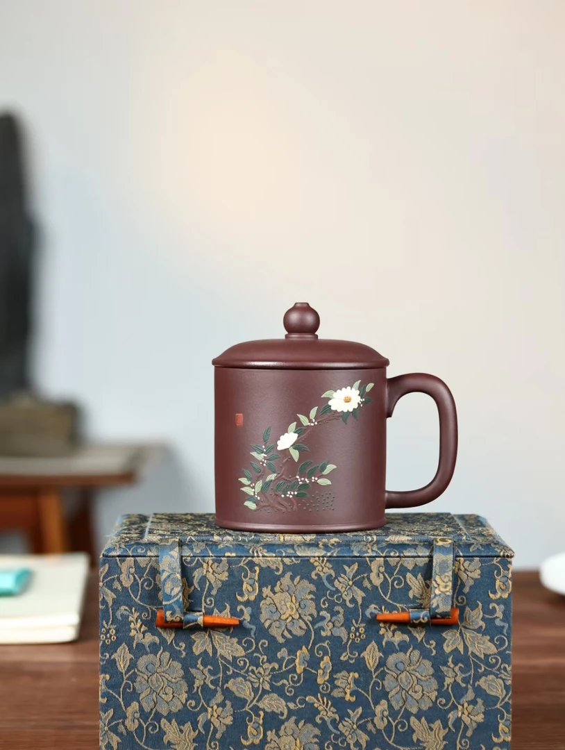 紫砂杯纯手工泥绘个人杯带盖泡茶主人杯办公杯