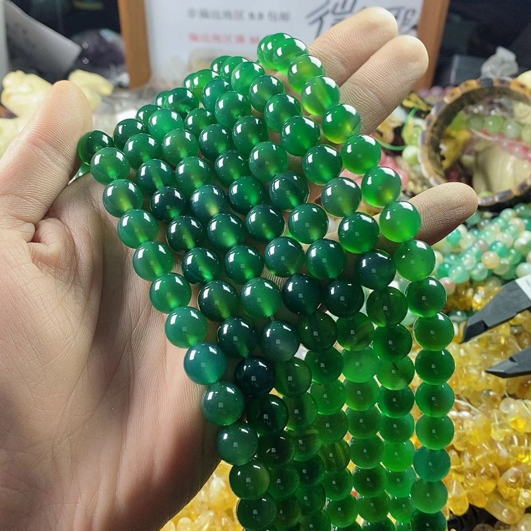 玛瑙/玉髓珠宝半成品未镶嵌一条天然10mm绿玛瑙圆珠A级