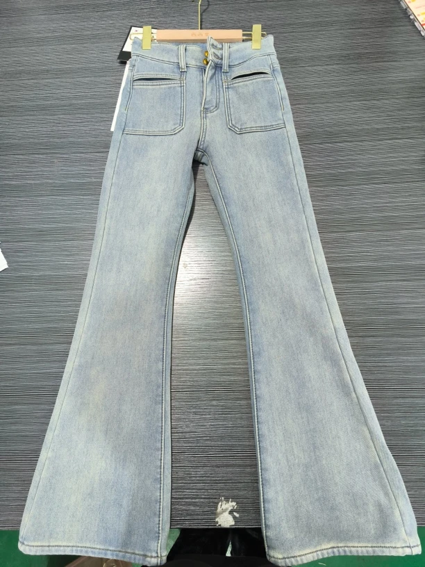 6968高腰女复古港风牛仔裤女装微喇叭长裤时尚显瘦裤子修身