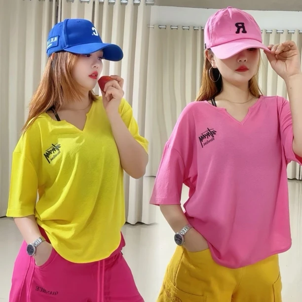 BB新品夏季v领宽松短袖2526（竹节棉）垂感好