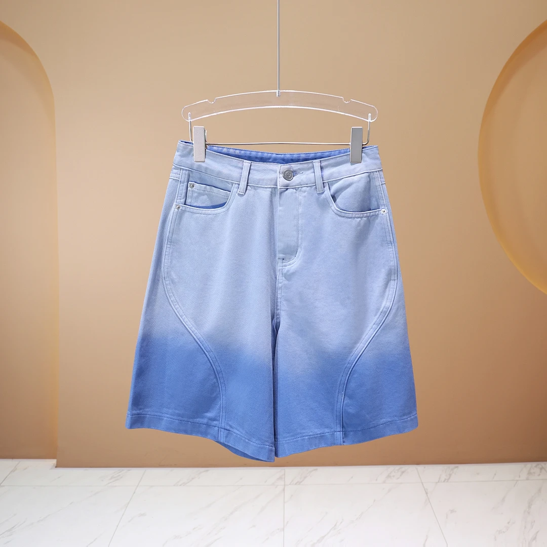 【程二女装】夏季纯棉轻薄奶油蓝渐变时尚休闲牛仔短裤7817
