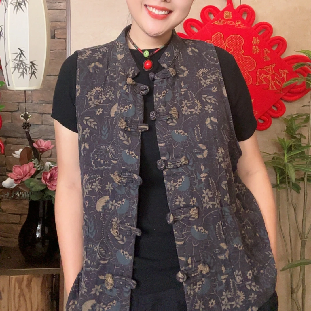 （墨兰）新中式盘扣国风马甲斜纹棉优雅妈妈装中老年女装四季马甲