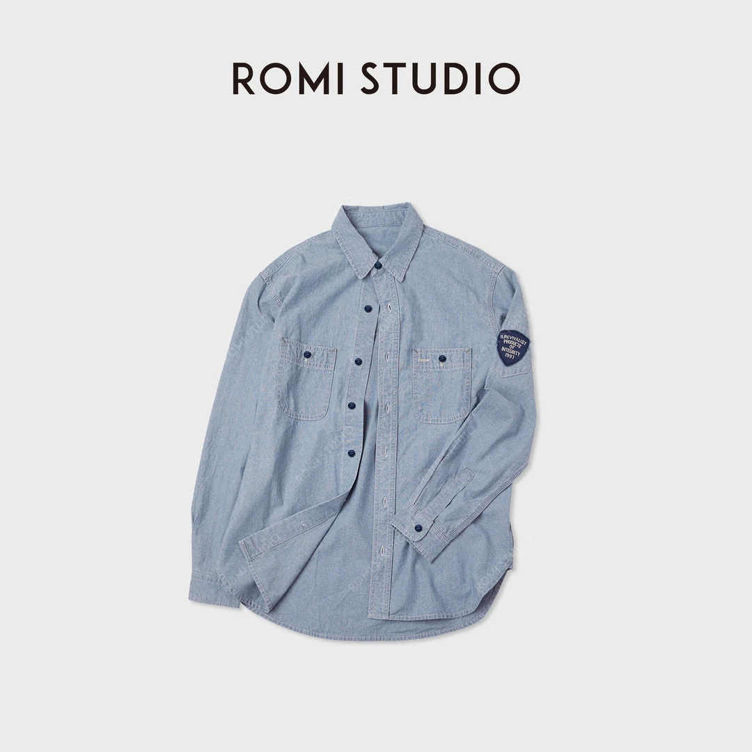 ROMI STUDIO“长期主义"复古做旧棉质肩章工装牛仔衬衣RWCAST5908