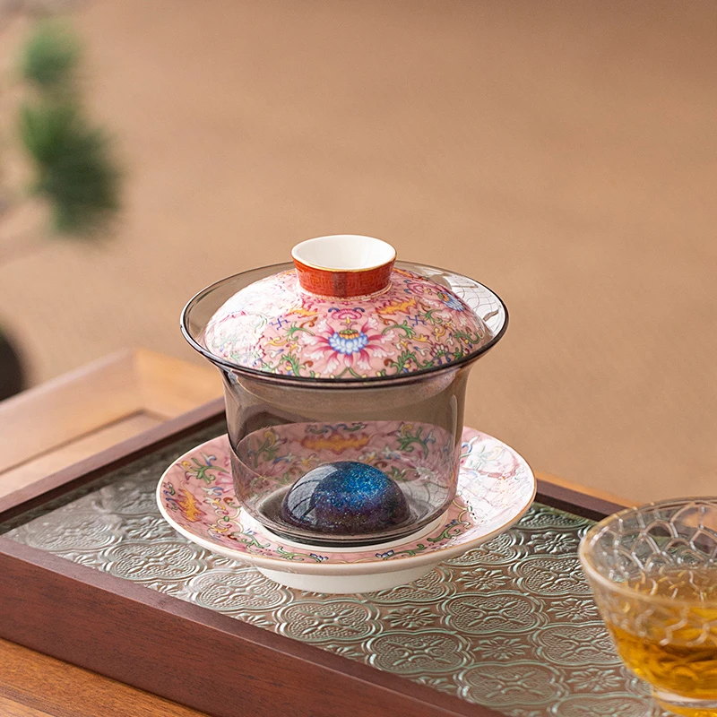 玻璃盖碗茶杯家用大容量防烫三才泡茶碗带盖家用单个手抓功夫茶具