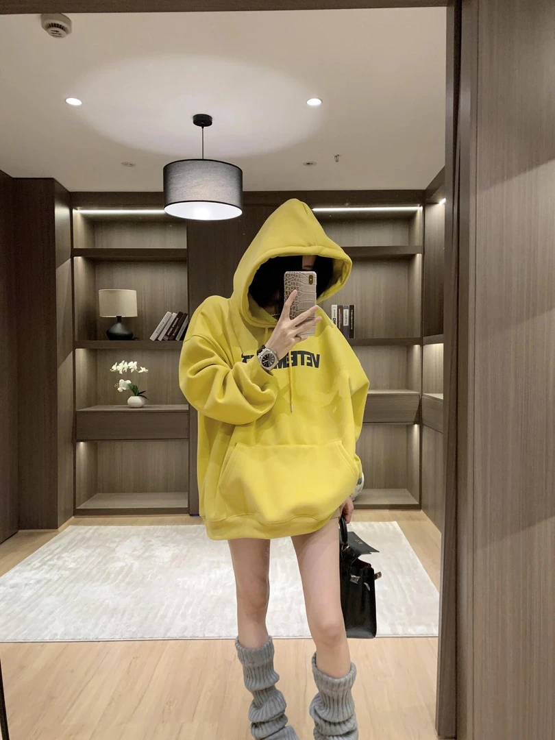 欧货洋气炸街黄色连帽卫衣女秋冬加绒加厚韩版宽松慵懒风显瘦外套