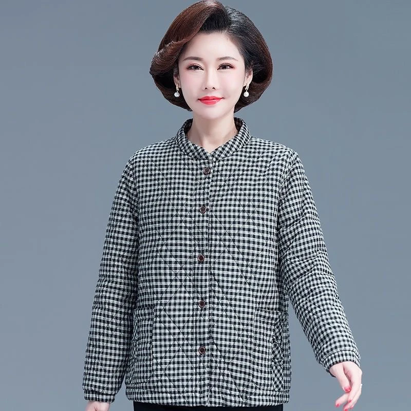 妈妈全棉夹棉小棉衣中年女春秋中老年奶奶外套纯棉宽松大码薄棉服