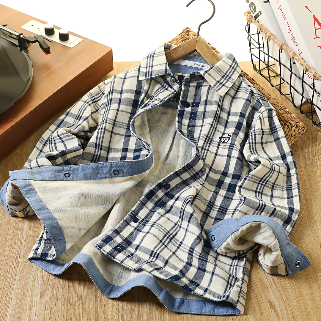 新款儿童长袖衬衫男童洋气格子衬衣春秋季儿童时尚休闲上衣童装潮