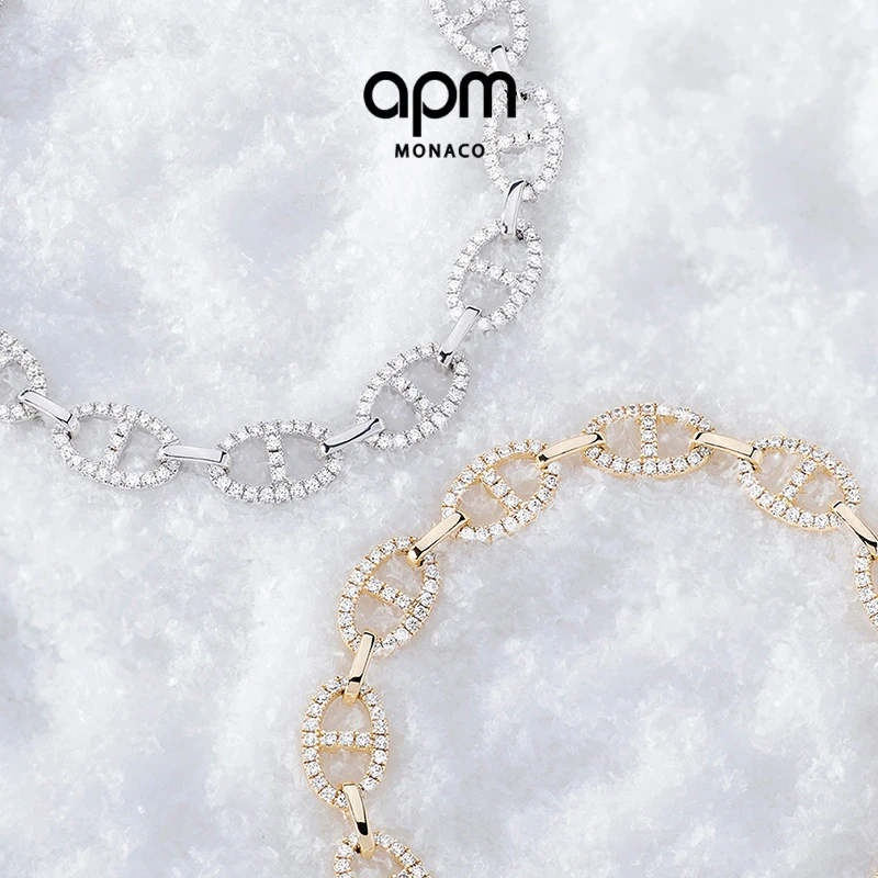 APM Monaco 银白色链环猪鼻手链镂空圆环感明星同款饰品时尚配饰