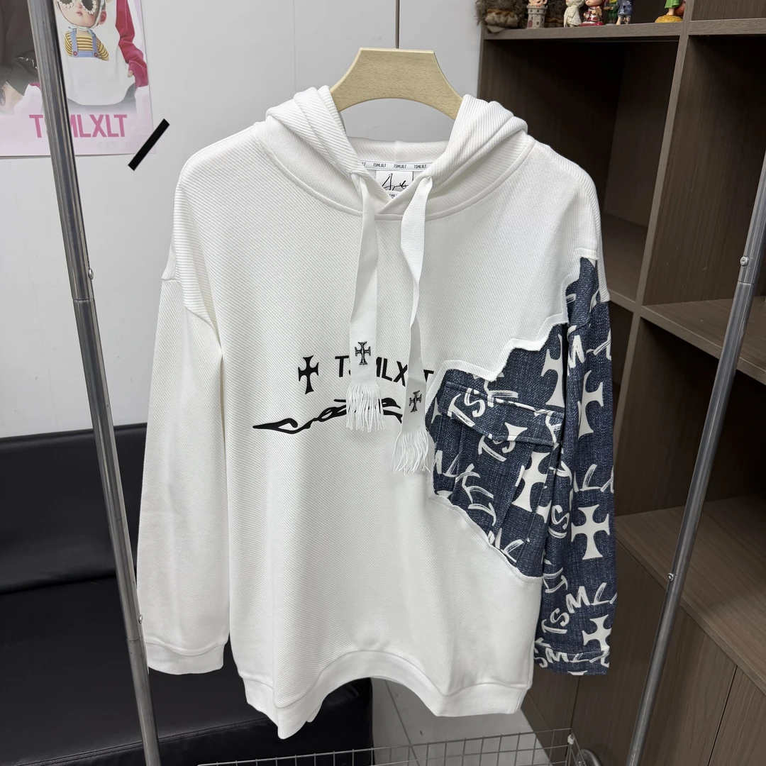 春秋男女同款牛仔拼接卫衣123130310