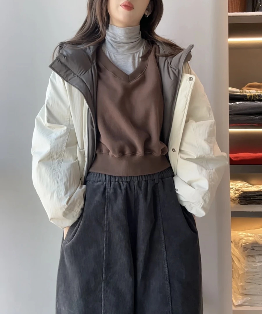 [68岁小姐姐]韩式经典百搭连帽两面可穿短款羽绒服D25ZN5D 7018K