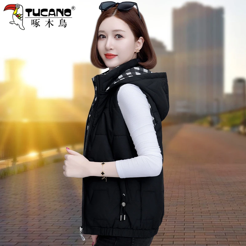 啄木鸟双面穿棉马甲女款秋冬季2025新款棉服妈妈休闲马夹上衣外套