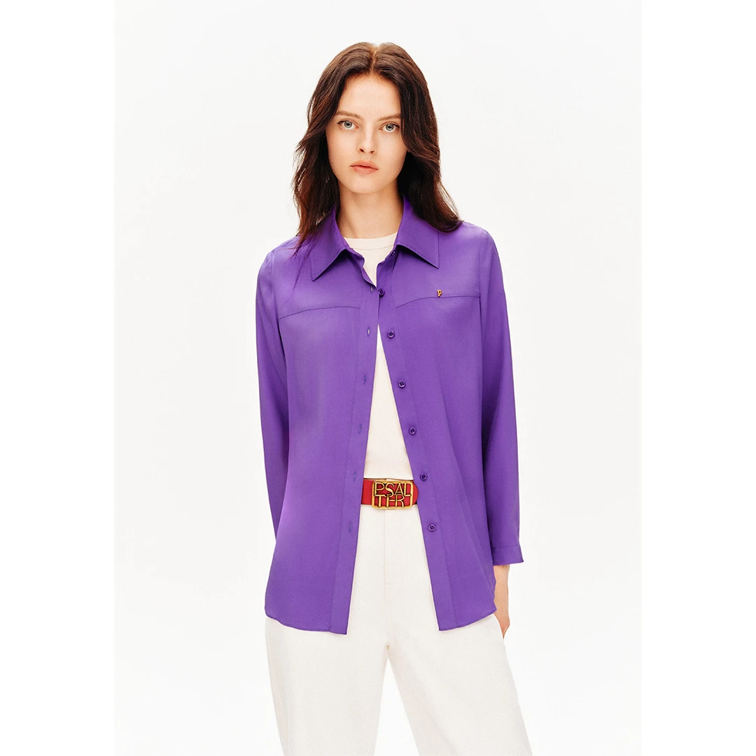 PSALTER诗篇桑蚕丝新时尚气质设计款轻奢经典紫色衬衫6C34330020