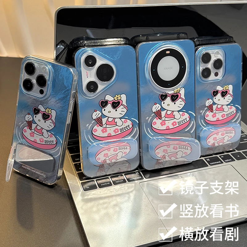 GGBond泳圈凯蒂镜子支架适用苹果16冰川手机壳华为vivo小米15oppo