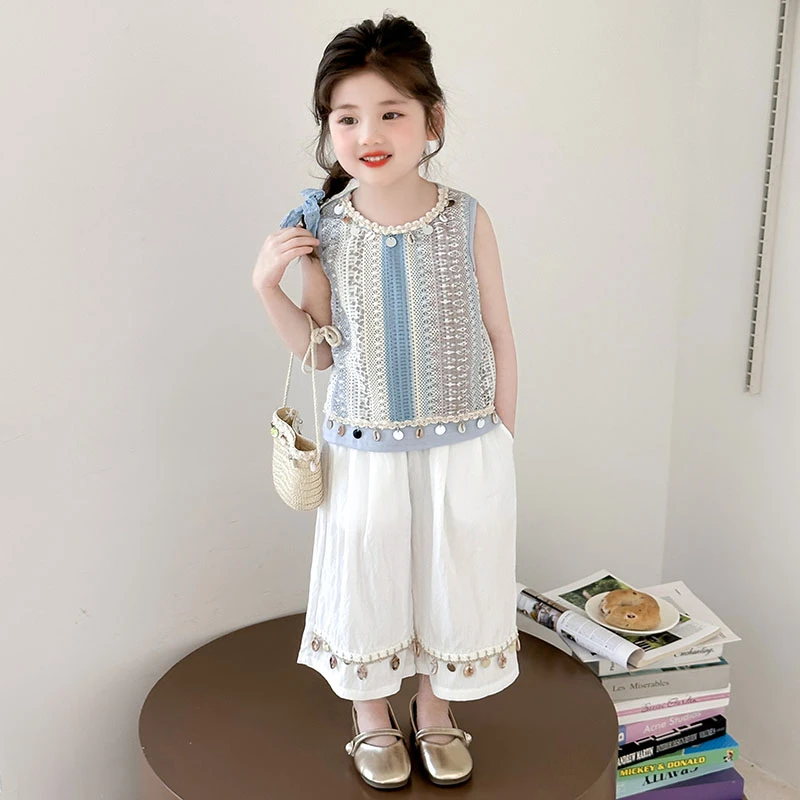 女童洋气夏装儿童波西米亚风套装宝宝背心阔腿裤两件套时髦甜美潮