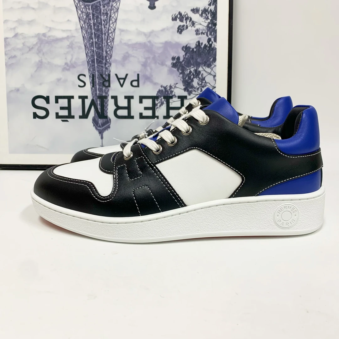 未使用 Hermes/爱马仕 爱马仕free黑白蓝尾牛皮板鞋