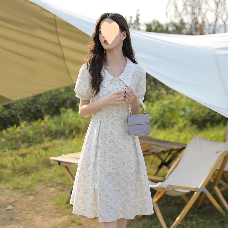 显瘦气质复古小清新碎花夏季法式初恋温柔风甜美收腰泡泡袖长款连