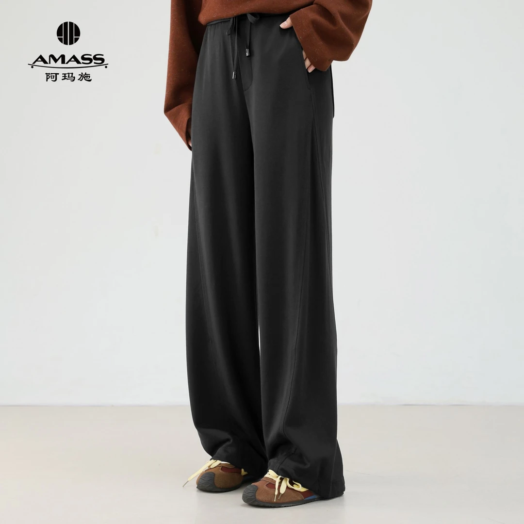AMASS/阿玛施百搭宽松松紧腰运动慵懒显瘦纯色直筒休闲裤5100515