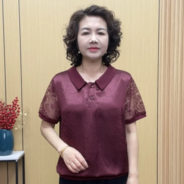 2025夏季气质时尚百搭洋气宽松中老年薄款减龄短袖显瘦妈妈装