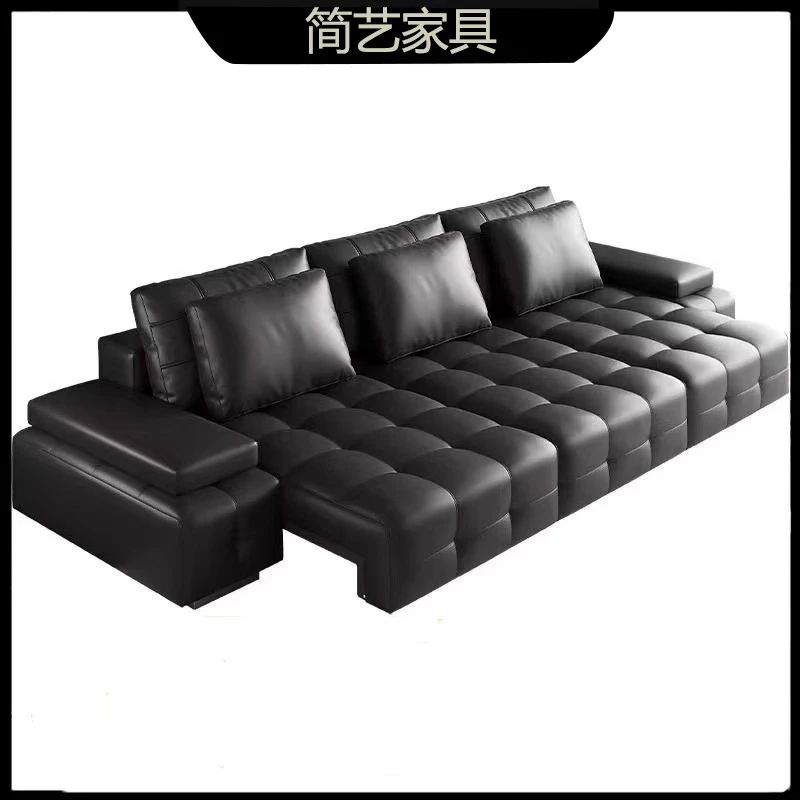 劳伦斯电动功能真皮沙发客厅家用意式现代轻奢简约直排伸缩沙发床