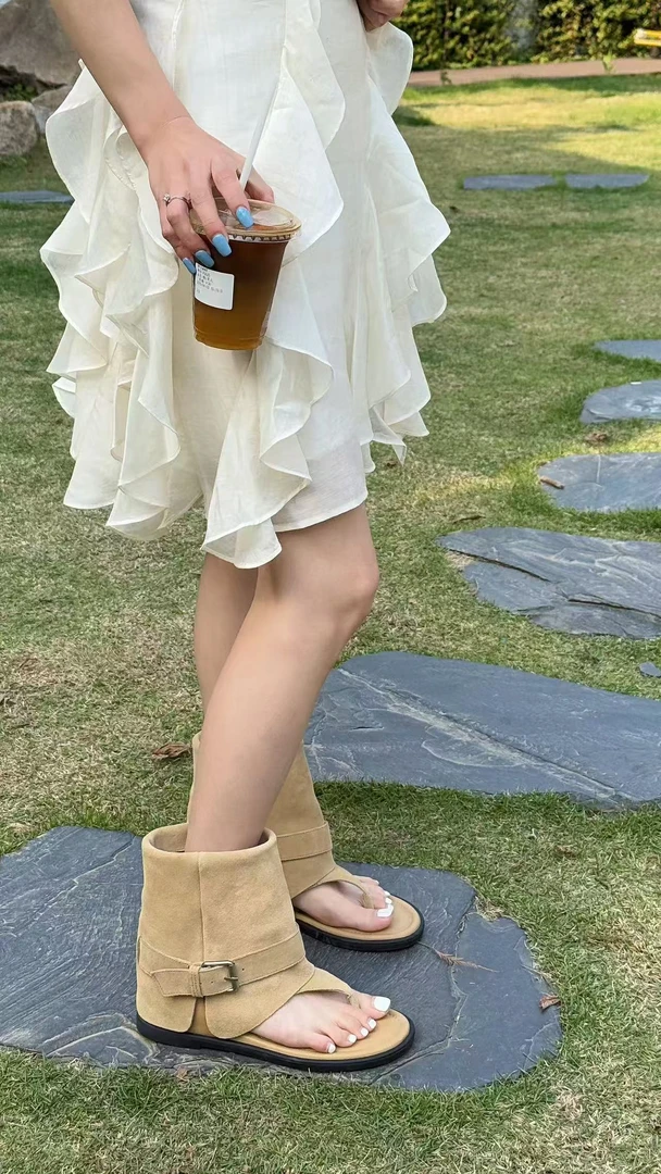 YIPU壹铺 【人字靴】夏季新款夹趾中筒凉靴裤管靴女凉鞋