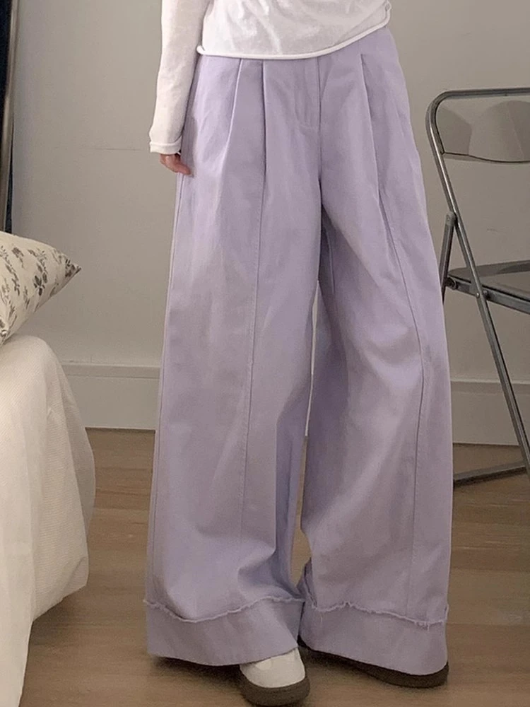 香芋紫色阔腿牛仔裤女春秋季2025新款设计感高腰宽松显瘦拖地裤子