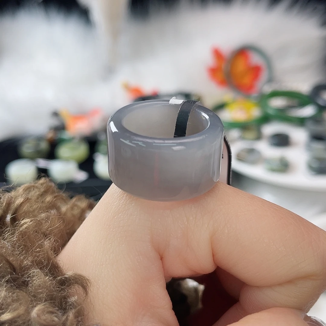 和田玉（糖玉）未镶嵌戒指k1 烟紫圆切18.4mm