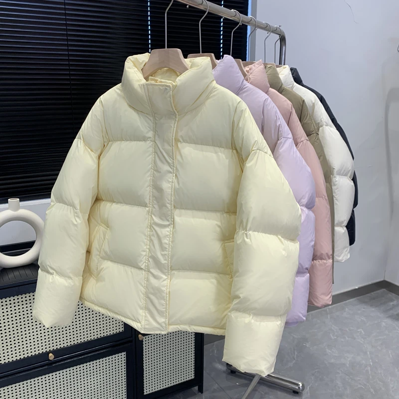 叁个黄【反季促销】95白鸭绒短款韩版宽松立领加厚短款羽绒服陆号