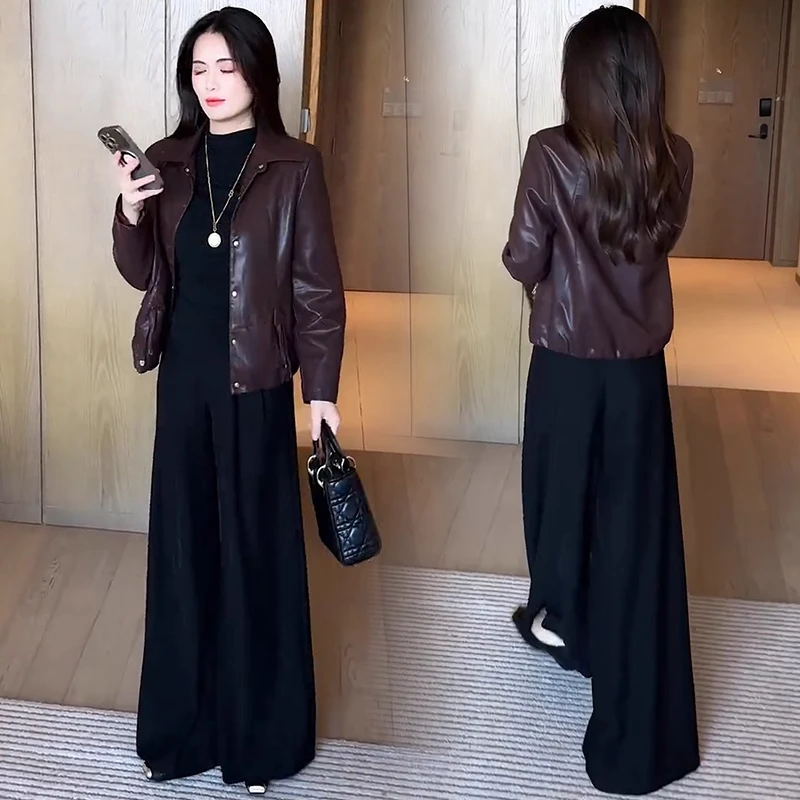 时尚短款皮衣外套女2025秋季新款洋气质显瘦时髦百搭PU皮夹克上衣