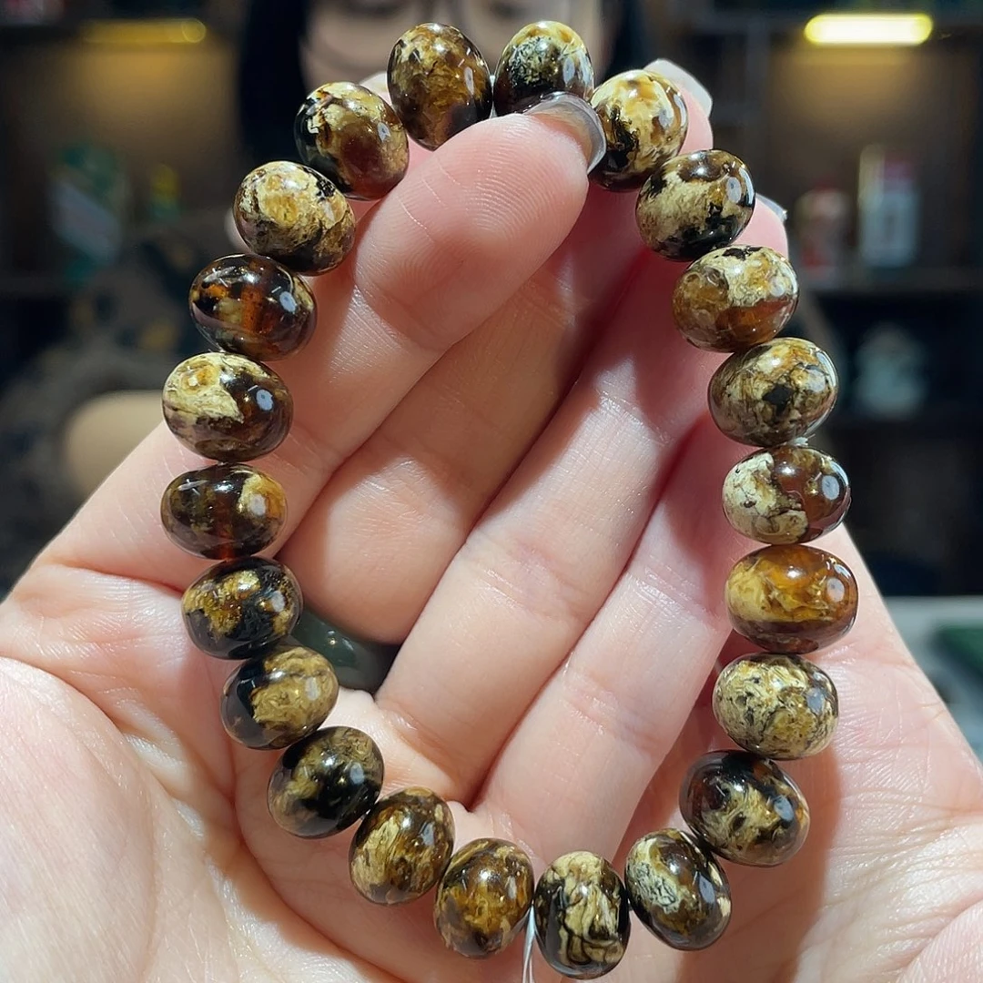 琥珀未镶嵌手链11m花