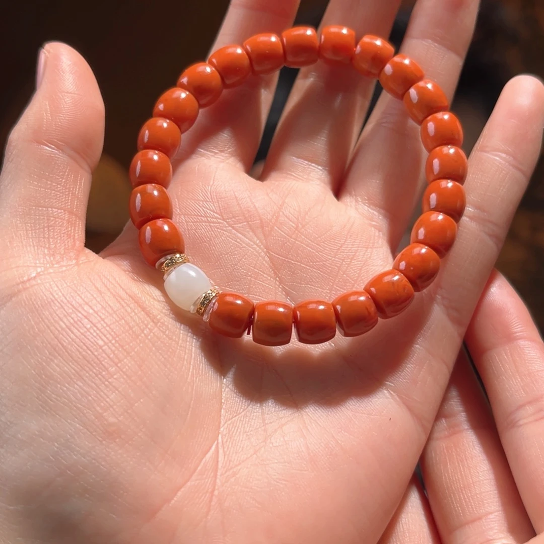 银S925镶嵌手串南红玛瑙南红8.8mm满色满肉直切550