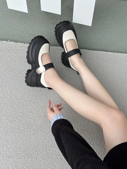 3016 厚底增高玛丽珍鞋女春季松糕增高小皮鞋学院风乐福鞋单鞋C6