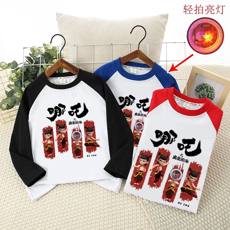 MUMUWU儿童卡通国潮哪吒魔童闹海长袖纯棉T恤男女童春夏新薄款t恤