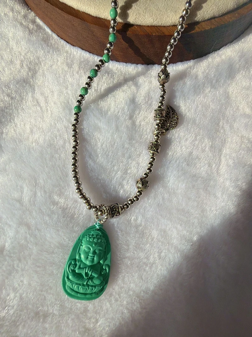 天然湖北原矿绿松吊坠国风气质DIY宝宝佛毛衣链绿色复古精美坠链
