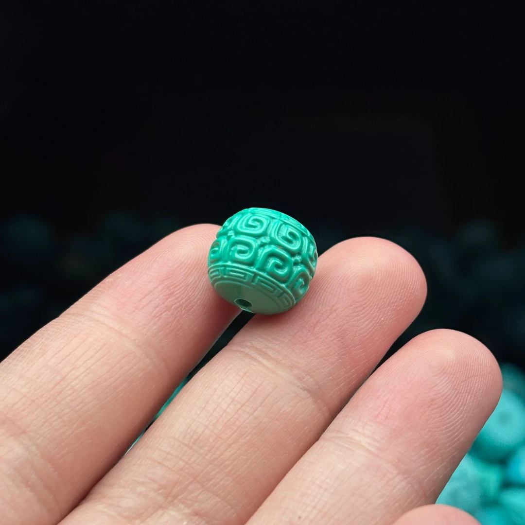 【051】12x11mm回纹墩子高瓷绿配珠散珠文玩配珠