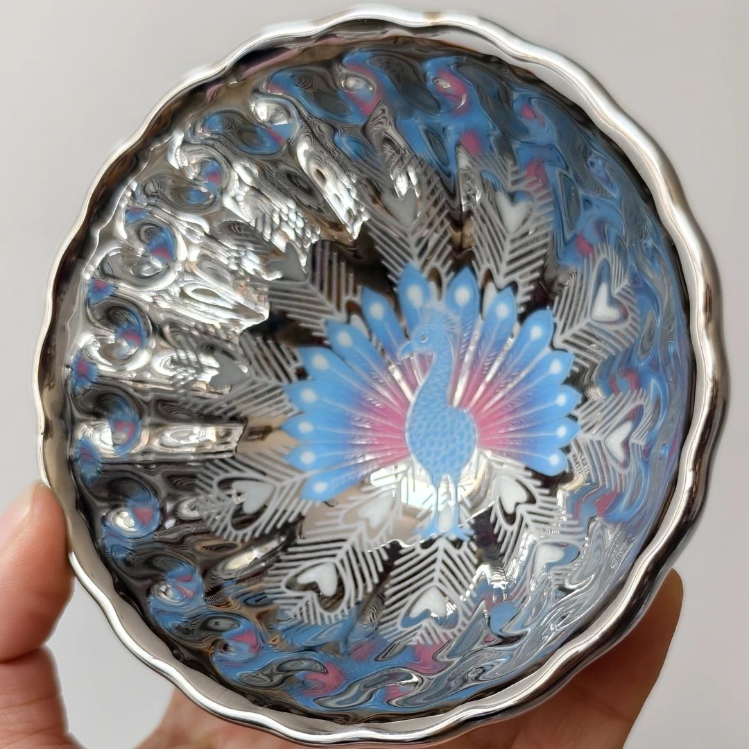 【冰清玉洁夜光孔雀开屏】喝茶喝水品茗杯陶瓷杯主人杯孔雀杯