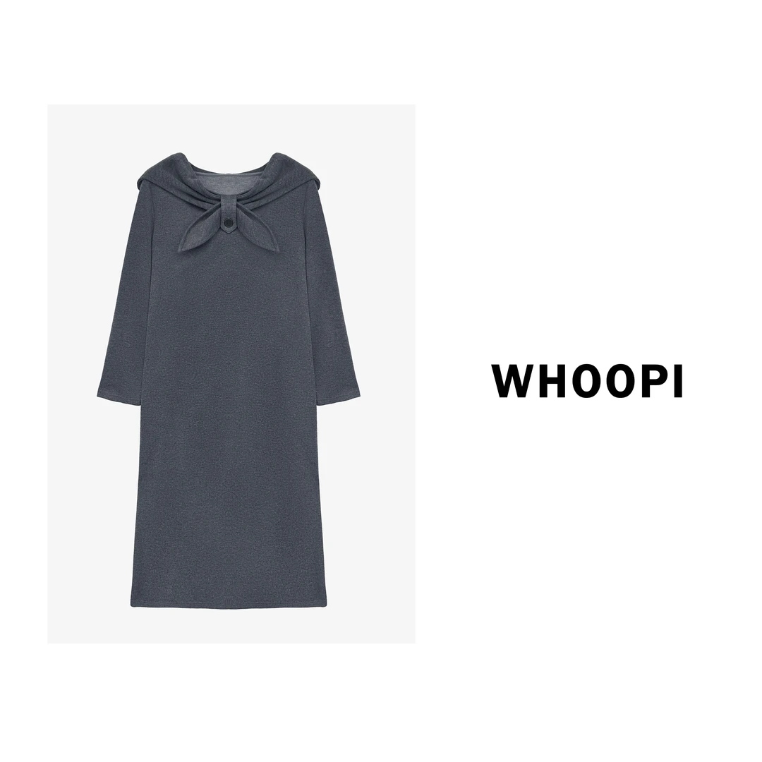 【Whoopi】【北欧松弛感】懒人必入！极简折纸兔耳领宽松长袖连衣裙
